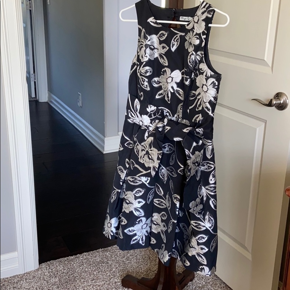 Eliza J black dress with detached wide sash